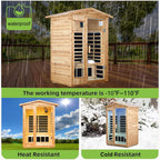 Premium 2-Person Indoor Outdoor Low EMF FAR-Infrared Hemlock Wood Personal Home Sauna Spa, 1750W