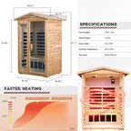 Premium 2-Person Indoor Outdoor Low EMF FAR-Infrared Hemlock Wood Personal Home Sauna Spa, 1750W