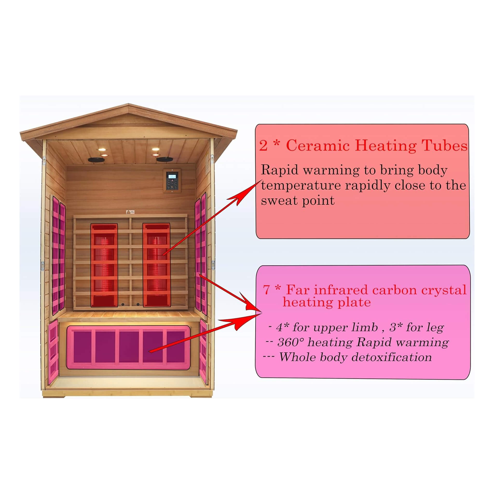 Deluxe 2-Person Outdoor Mahogany Low EMF Far Infrared Sauna With Bluetooth Audio And LED Lights