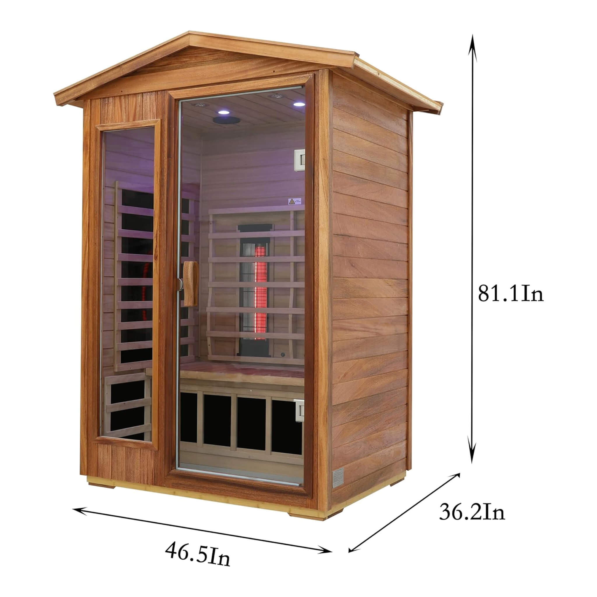 Deluxe 2-Person Outdoor Mahogany Low EMF Far Infrared Sauna With Bluetooth Audio And LED Lights