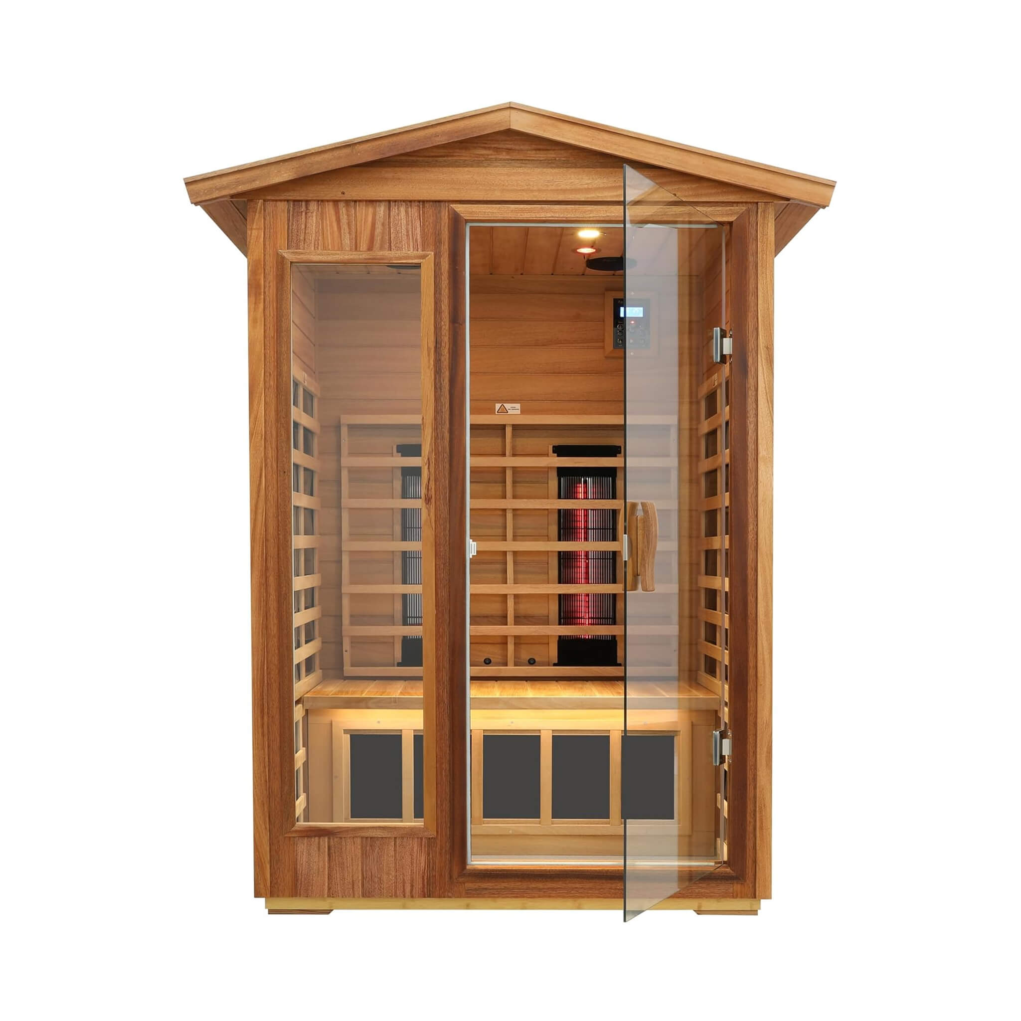 Deluxe 2-Person Outdoor Mahogany Low EMF Far Infrared Sauna With Bluetooth Audio And LED Lights