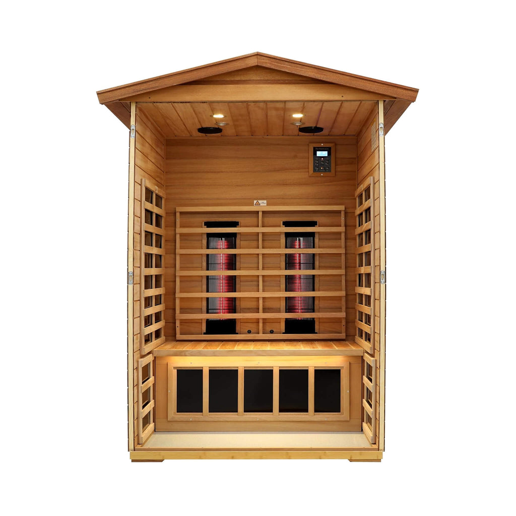 Deluxe 2-Person Outdoor Mahogany Low EMF Far Infrared Sauna With Bluetooth Audio And LED Lights