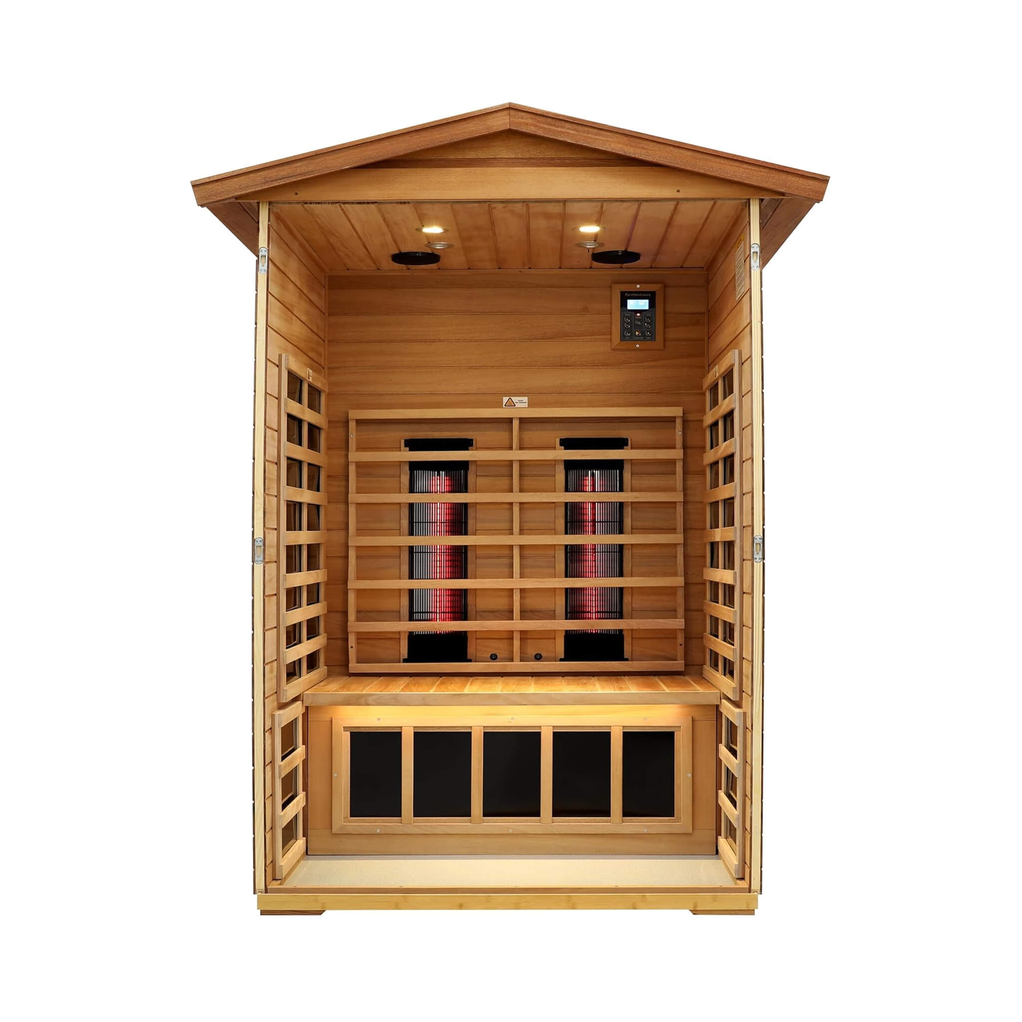 Deluxe 2-Person Outdoor Mahogany Low EMF Far Infrared Sauna With Bluetooth Audio And LED Lights