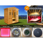 Deluxe 3-Person Outdoor Full Spectrum Low EMF Infrared Home Sauna With Bluetooth Speakers And LED Reading Light