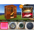 Luxury 3-Person Outdoor Mahogany Full Spectrum Ultra-Low EMF FAR Infrared Sauna With Chromotherapy And Bluetooth Speakers