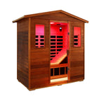 Luxury 3-Person Outdoor Mahogany Full Spectrum Ultra-Low EMF FAR Infrared Sauna With Chromotherapy And Bluetooth Speakers
