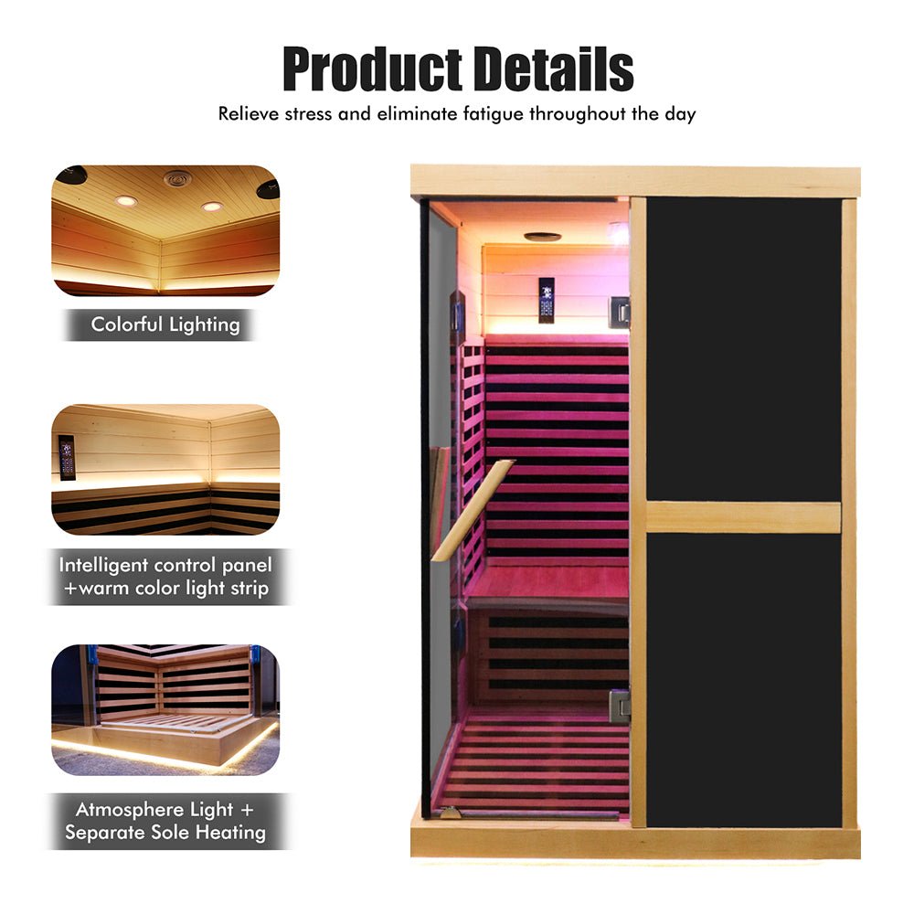 Premium Large 2-Person V-Shaped FAR Infrared Sauna Room With Double Glass Doors, 1980W