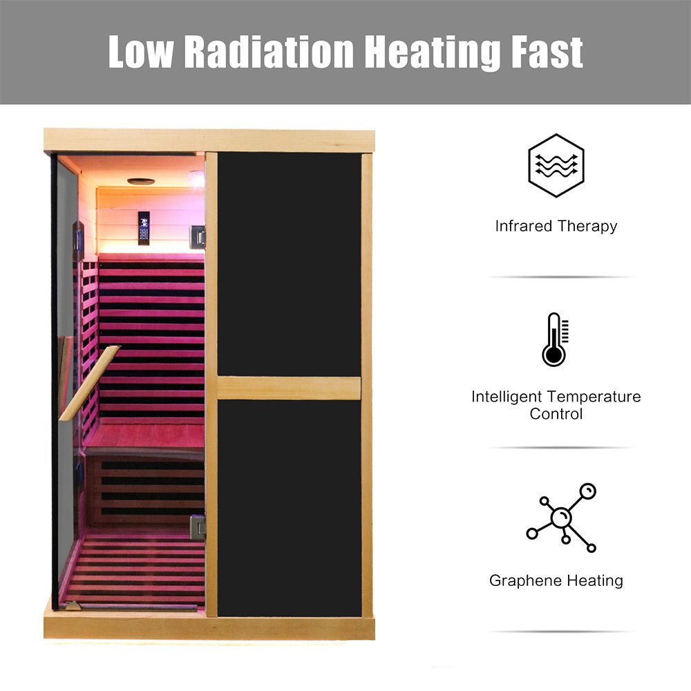 Premium Large 2-Person V-Shaped FAR Infrared Sauna Room With Double Glass Doors, 1980W