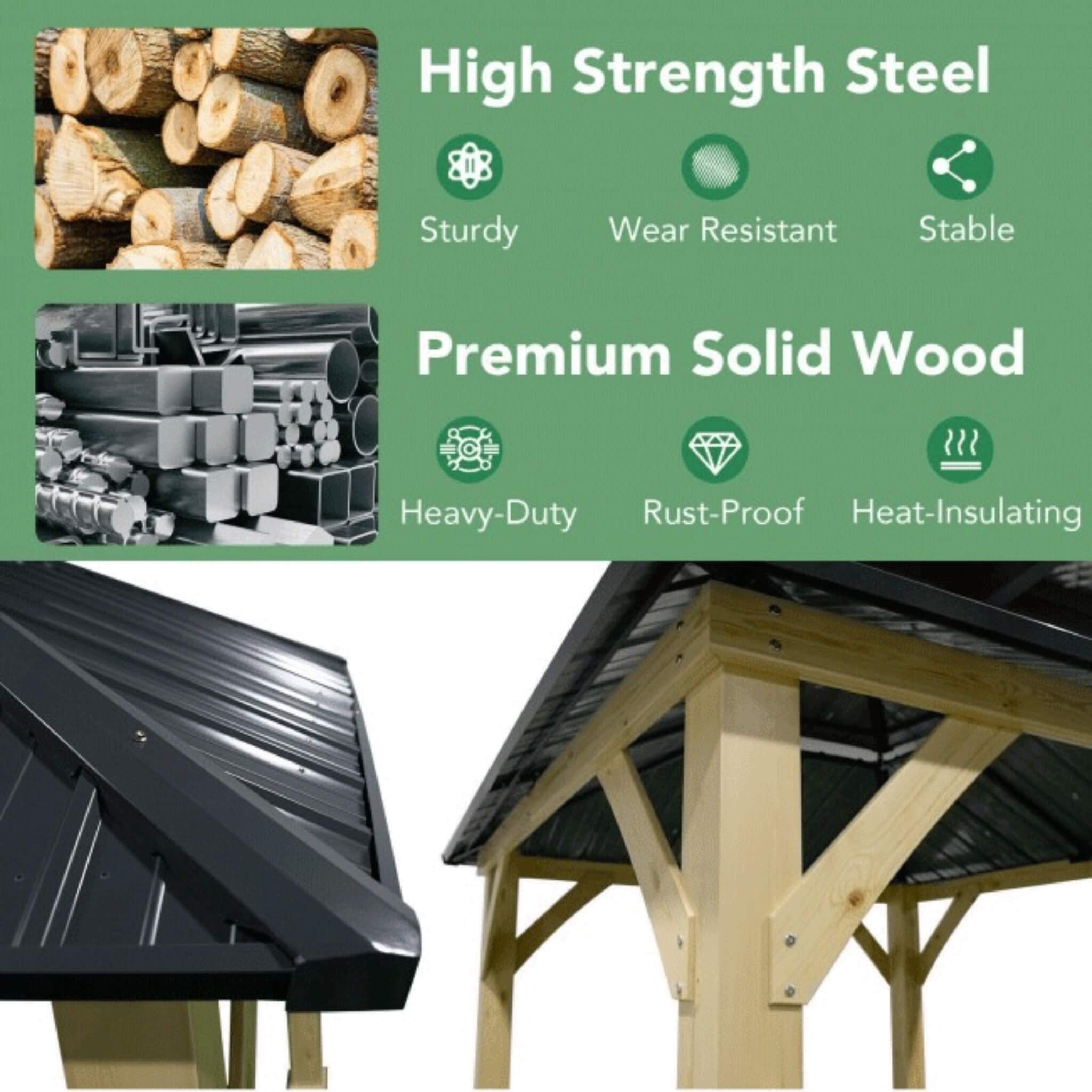 Premium Outdoor Patio Hardtop Gazebo W/ Double Steel Roof