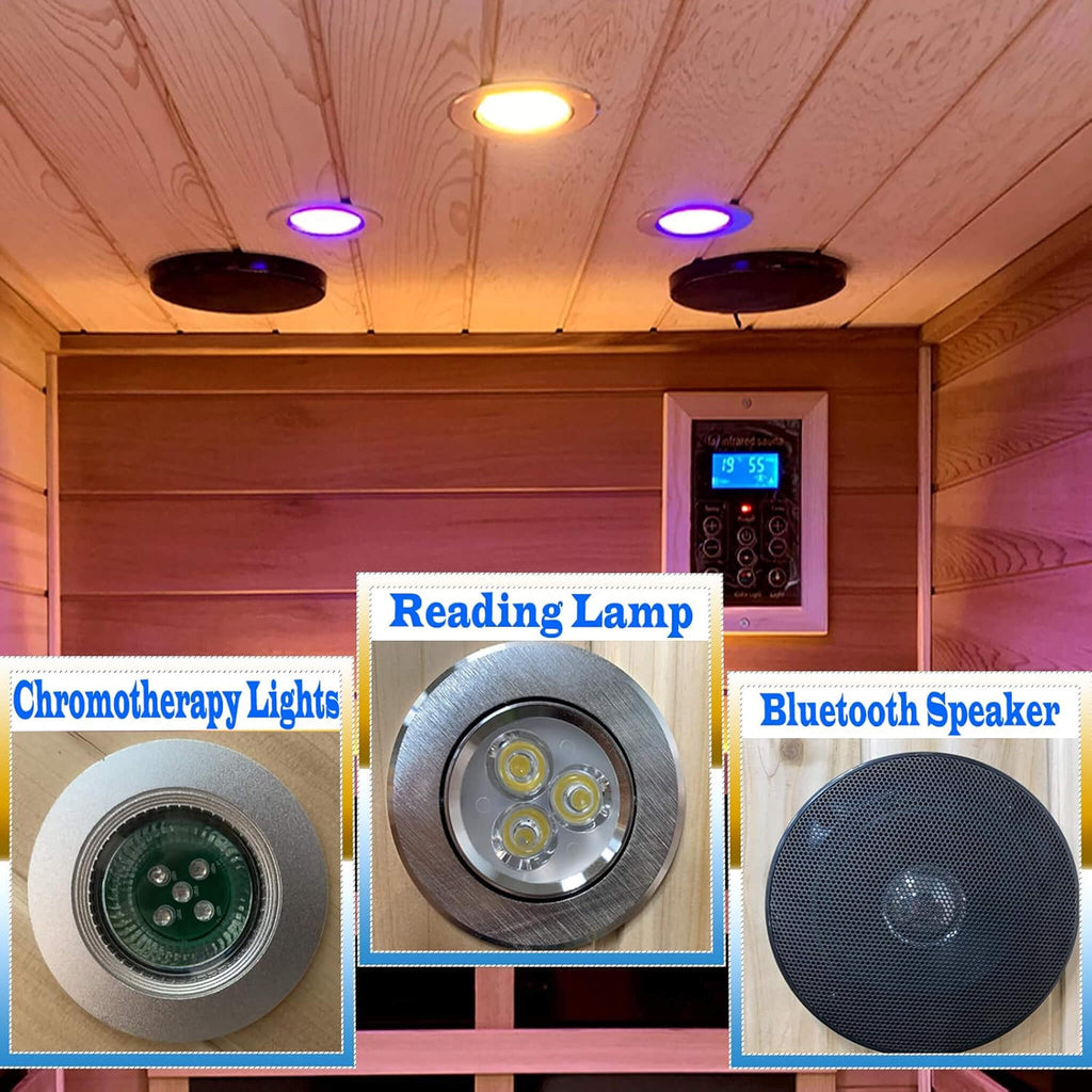 Premium 1-Person Outdoor Red Cedar Infrared Sauna With Low EMF, Chromotherapy And Bluetooth