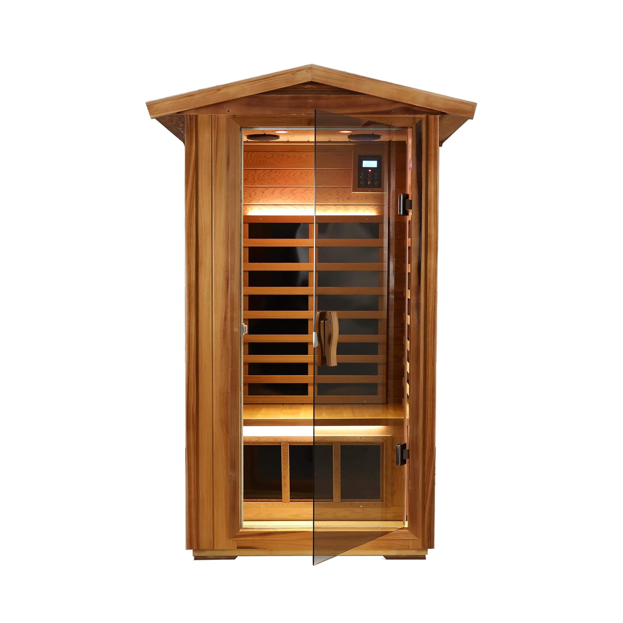 Premium 1-Person Outdoor Red Cedar Infrared Sauna With Low EMF, Chromotherapy And Bluetooth