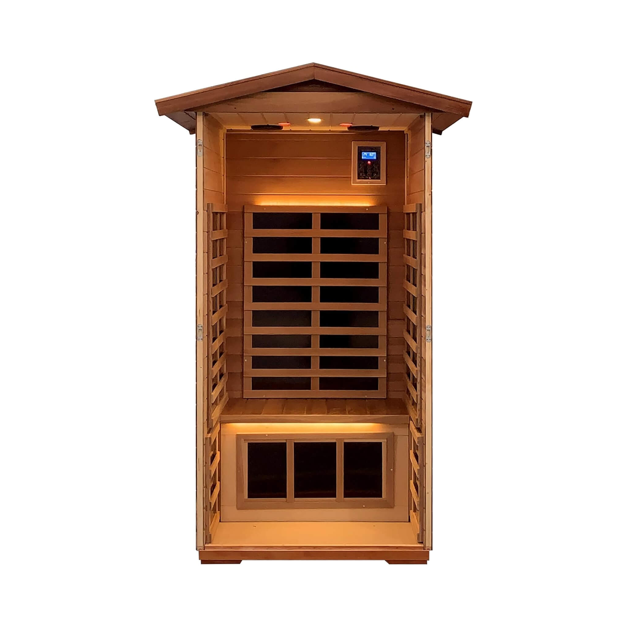 Premium 1-Person Outdoor Red Cedar Infrared Sauna With Low EMF, Chromotherapy And Bluetooth