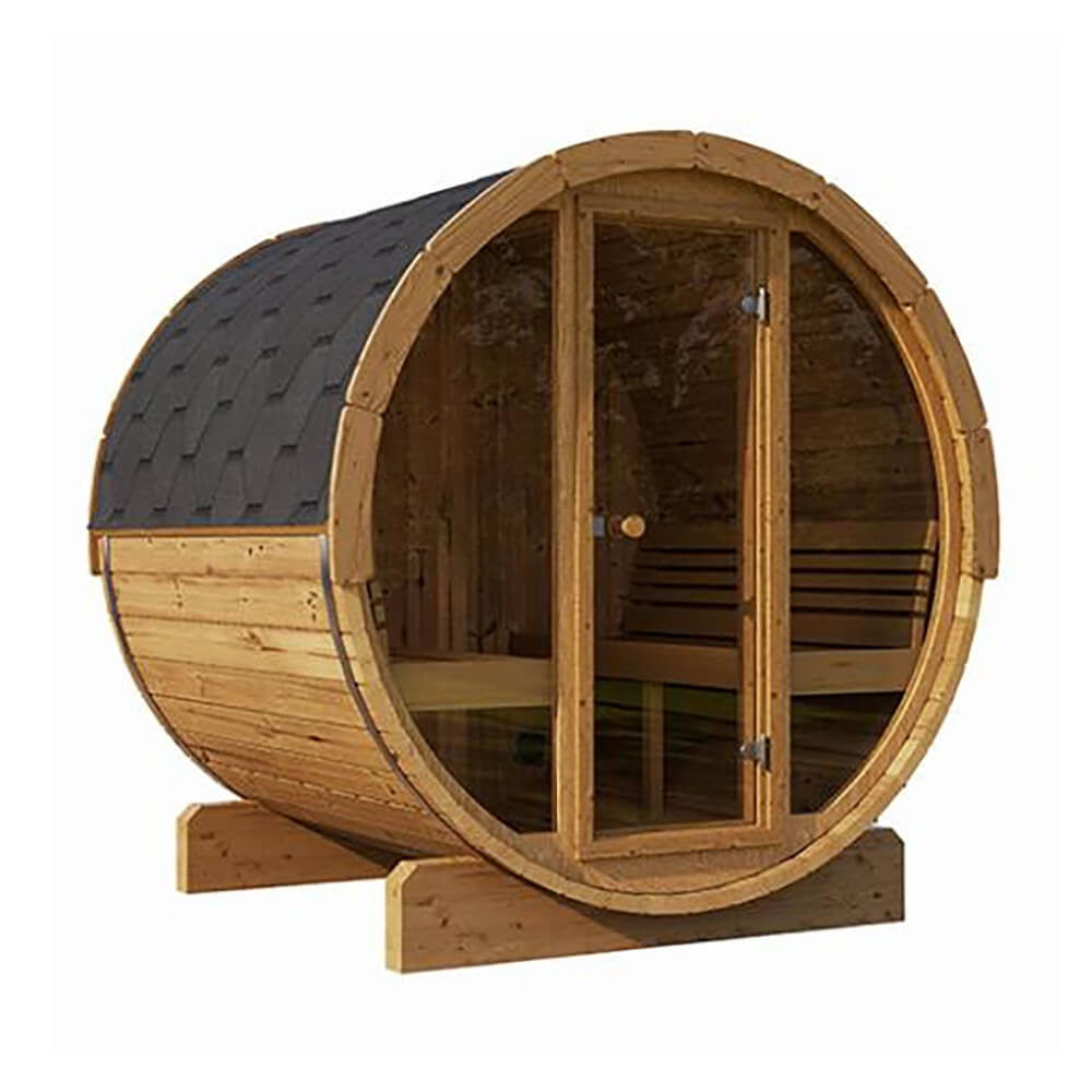 SaunaLife Ergo Series 4-Person Outdoor Sauna Barrel With Glass Front