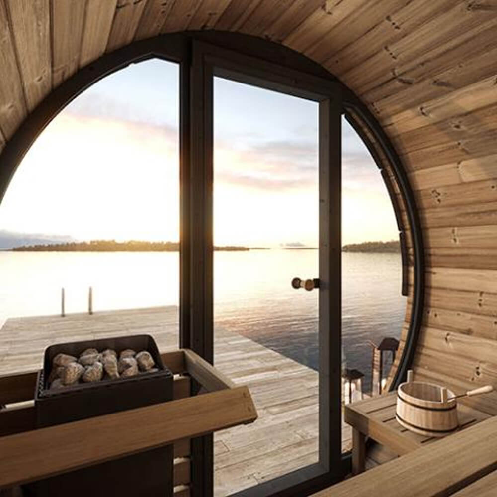 SaunaLife Ergo Series 4-Person Outdoor Sauna Barrel With Tempered Glass Front