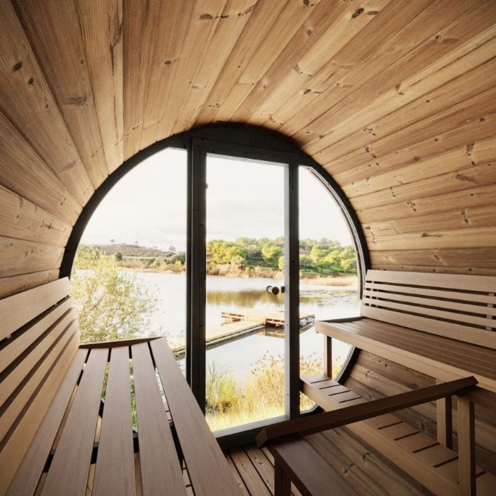 SaunaLife Ergo Series 6-Person Outdoor Sauna Barrel With Tempered Glass Front