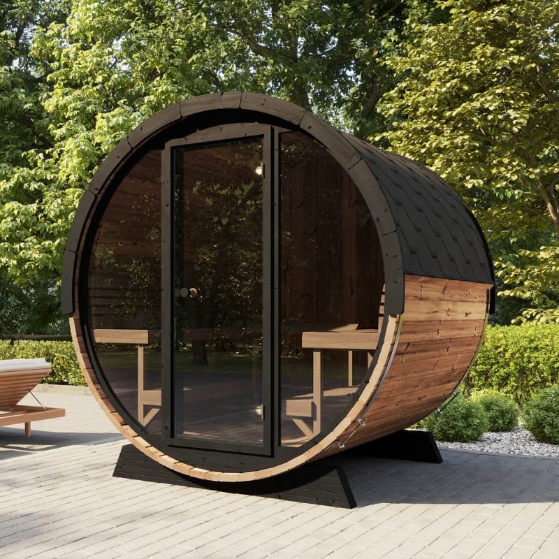 SaunaLife Ergo Series 6-Person Outdoor Sauna Barrel With Tempered Glass Front