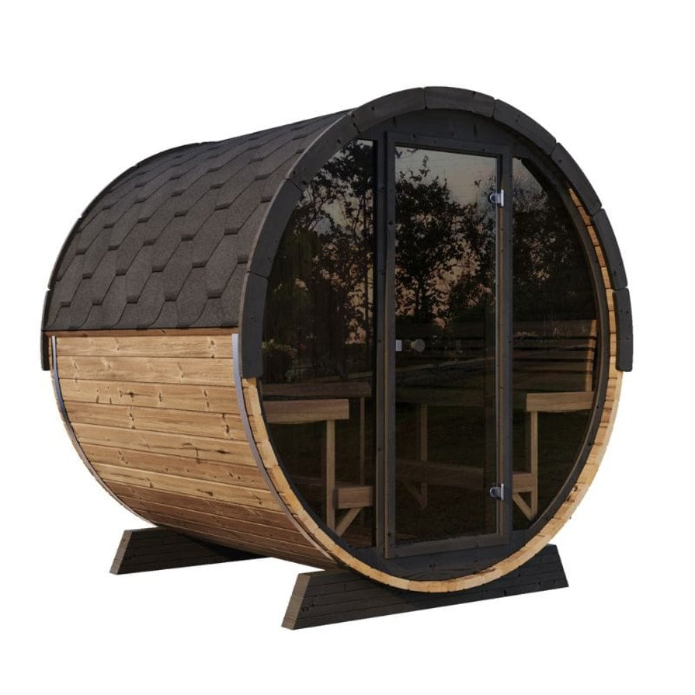 SaunaLife Ergo Series 6-Person Outdoor Sauna Barrel With Tempered Glass Front