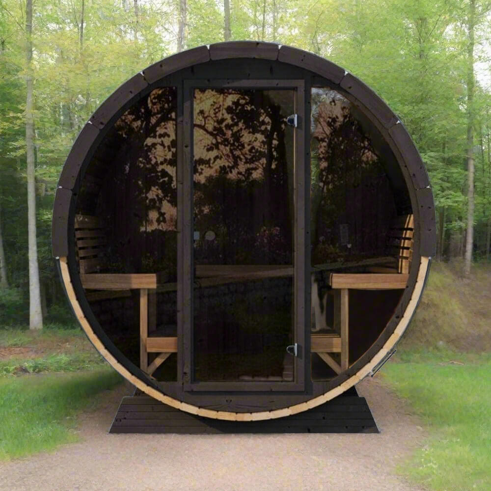 SaunaLife Ergo Series 6-Person Outdoor Sauna Barrel With Tempered Glass Front