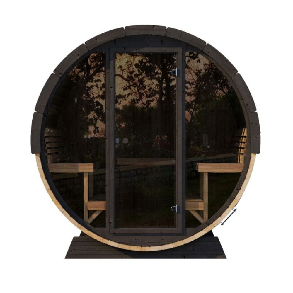 SaunaLife Ergo Series 6-Person Outdoor Sauna Barrel With Tempered Glass Front