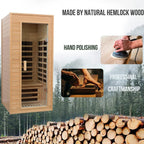 1-Person Indoor Low EMF FAR Infrared Heat Hemlock Wood Personal Home Spa Sauna, 1200W