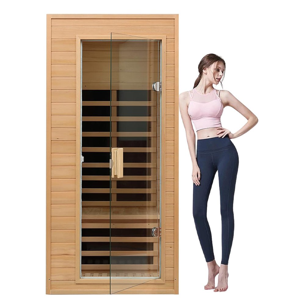 1-Person Indoor Low EMF FAR Infrared Heat Hemlock Wood Personal Home Spa Sauna, 1200W
