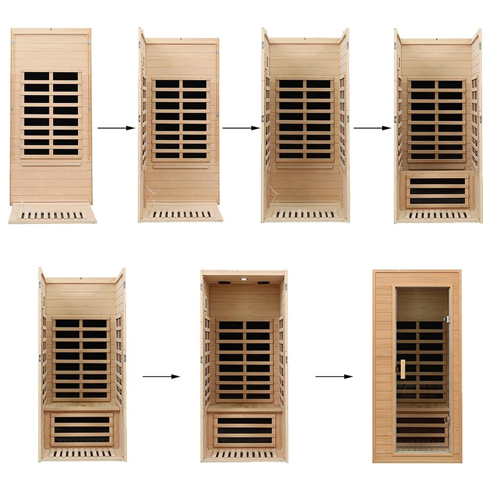 1-Person Indoor Low EMF FAR Infrared Heat Hemlock Wood Personal Home Spa Sauna, 1200W